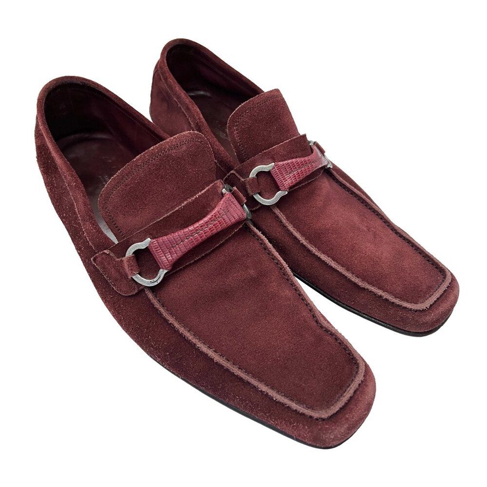 $1150 Salvatore Ferragamo AMICO Shoes Lizard Skin Gancini Silver Bit Loafers 11 - Picture 4 of 10